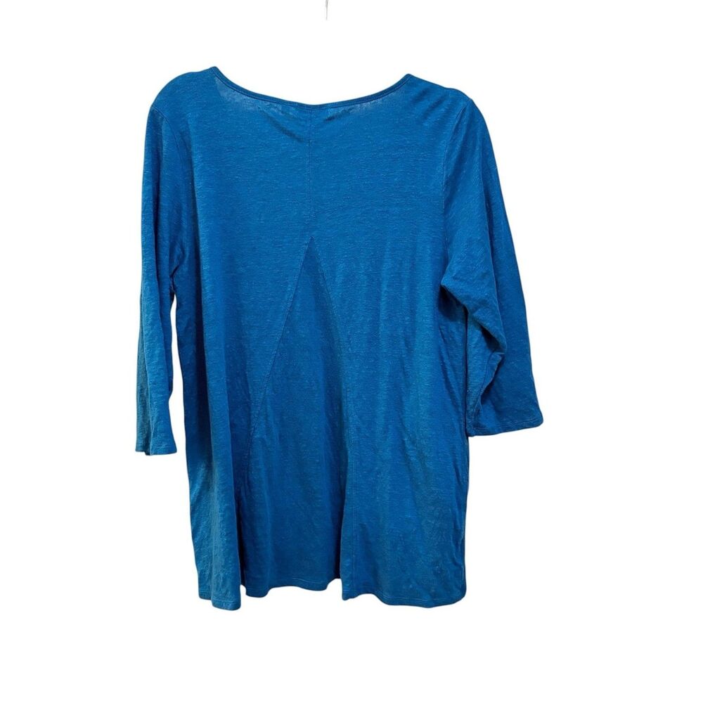 Habitat Tunic Blouse Womens Large Blue Linen V Neck 3/4 Sleeve Pocket Top - Picture 3 of 7
